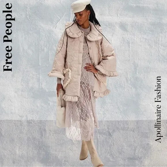 Free People by Dreamers Rebels Heart Puffer Coat in Blush Medium New
